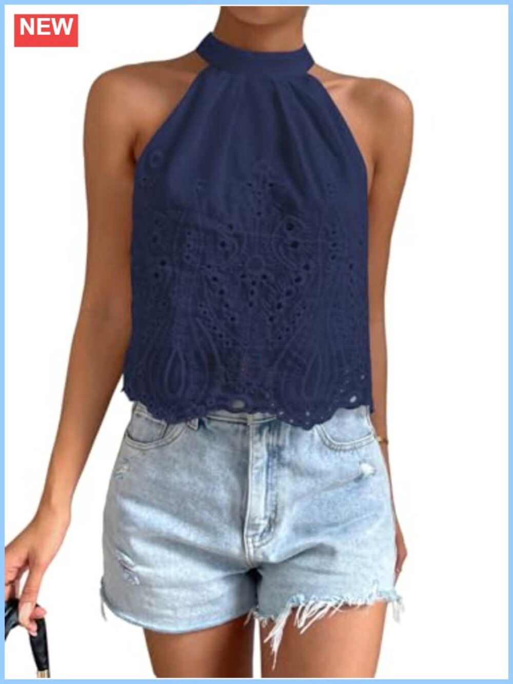 SHENHE Women's High Neck Halter Tank Top Eyelet Boho Blouse